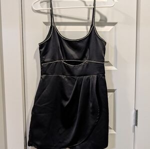 Elegant Black Satin Romper with Beaded Straps